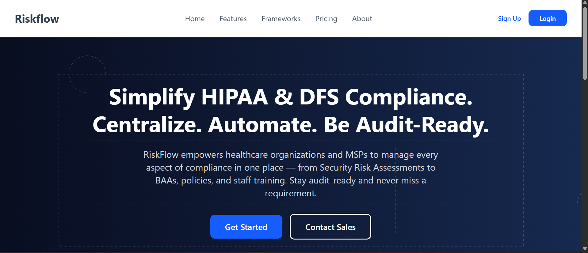 RiskFlow Homepage Screenshot